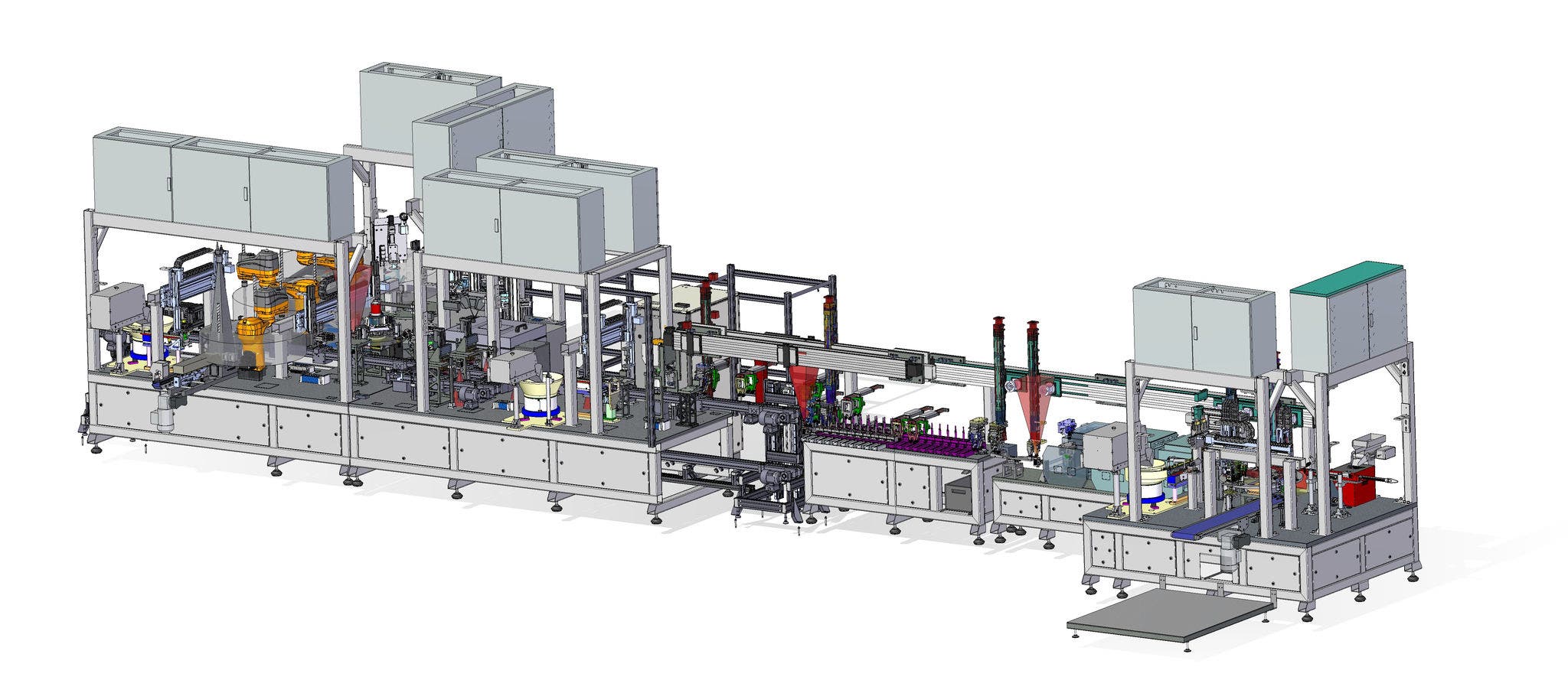 In a compact space, the integrated system combines numerous assembly and testing processes.