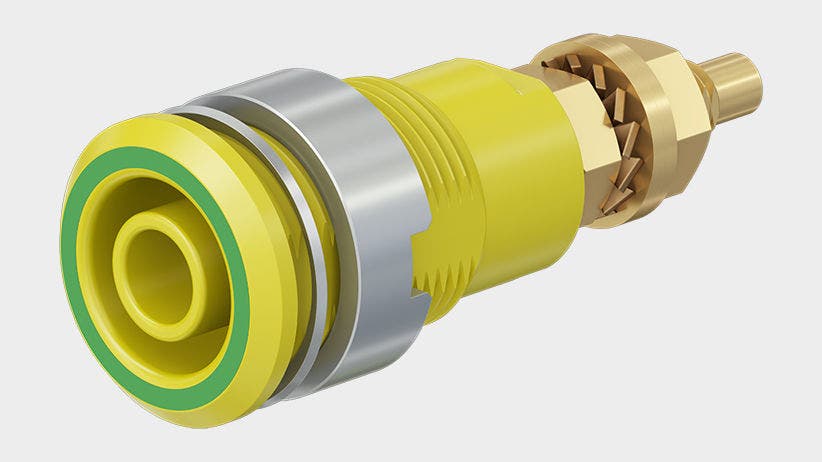 Insulated, rigid, Ø 4 mm, accepting spring-loaded Ø 4 mm plugs with rigid insulating sleeve.