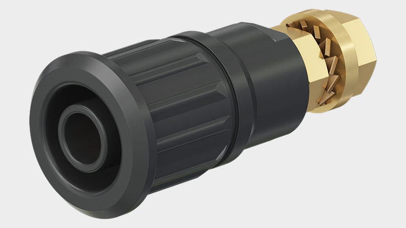 Insulated, rigid, Ø 4 mm, accepting spring-loaded Ø 4 mm plugs with rigid insulating sleeve. Machined brass.