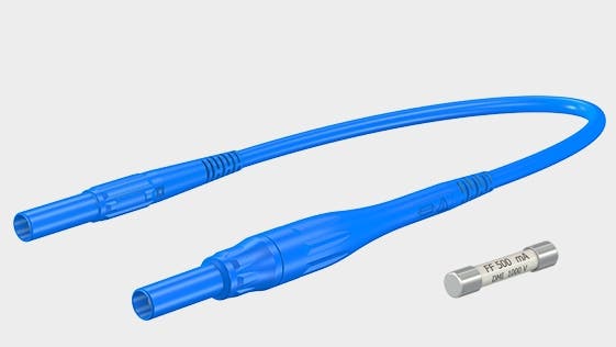 Teaser image with test leads with integrated high breaking capacity fuses are designed for 1000 V, CAT IV in accordance with IEC/EN 61010-031 and allow for the use of Ø 4 mm standard safety probes and test clip